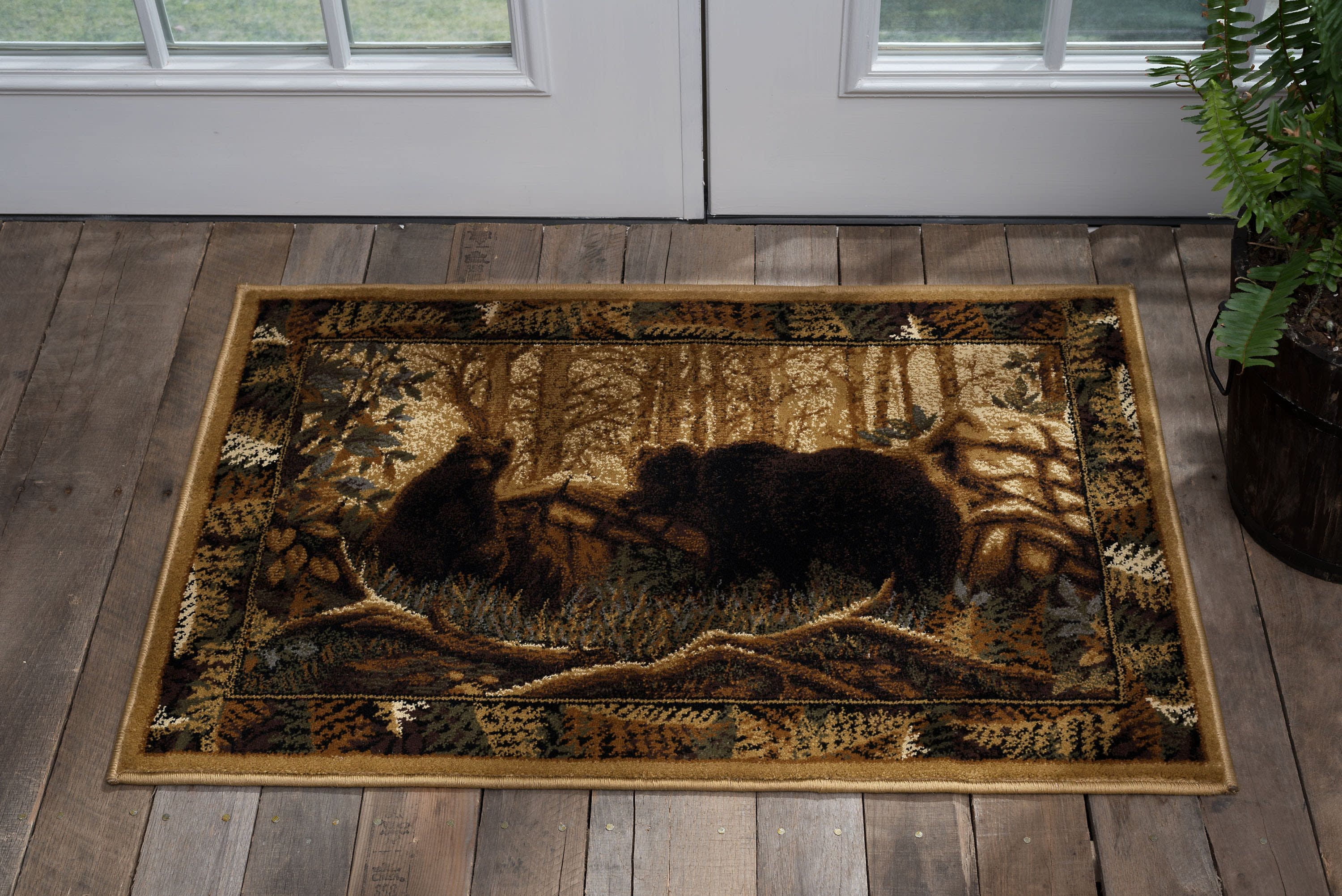 Novelty Lodge 2'x3' Rectangle Beige and Black Polypropylene Indoor Area Rug