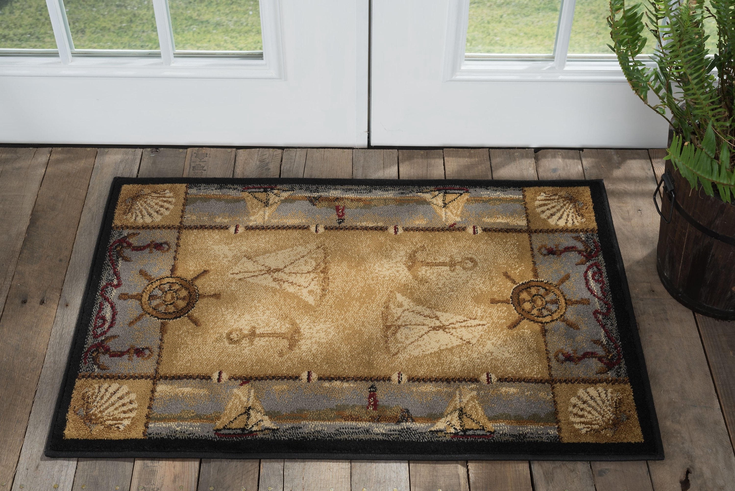 Nature Novelty 2' x 3' Beige and Steel Blue Polypropylene Indoor Area Rug