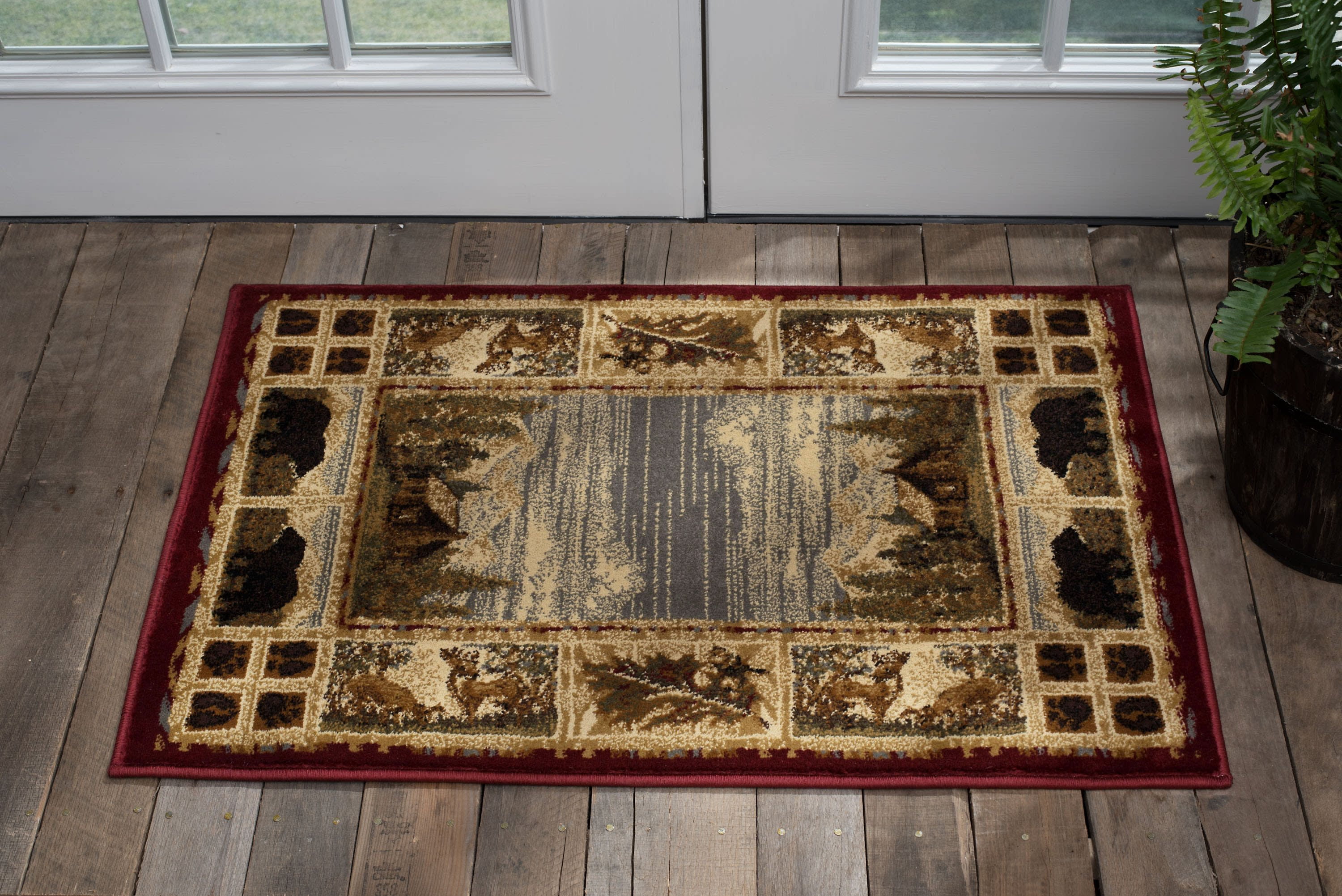 Nature Novelty 2' x 3' Red and Ivory Polypropylene Indoor Area Rug