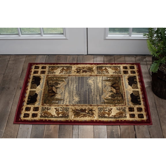 Nature Novelty 2' x 3' Red and Ivory Polypropylene Indoor Area Rug