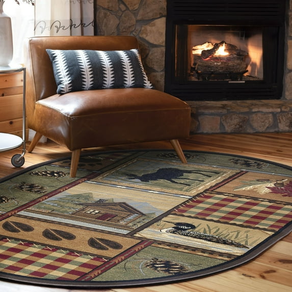 Nature Novelty 4' x 5' Oval Multi-Color Polypropylene Indoor Area Rug