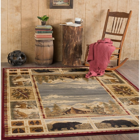 Nature Novelty 4' x 5' Red and Ivory Polypropylene Indoor Area Rug