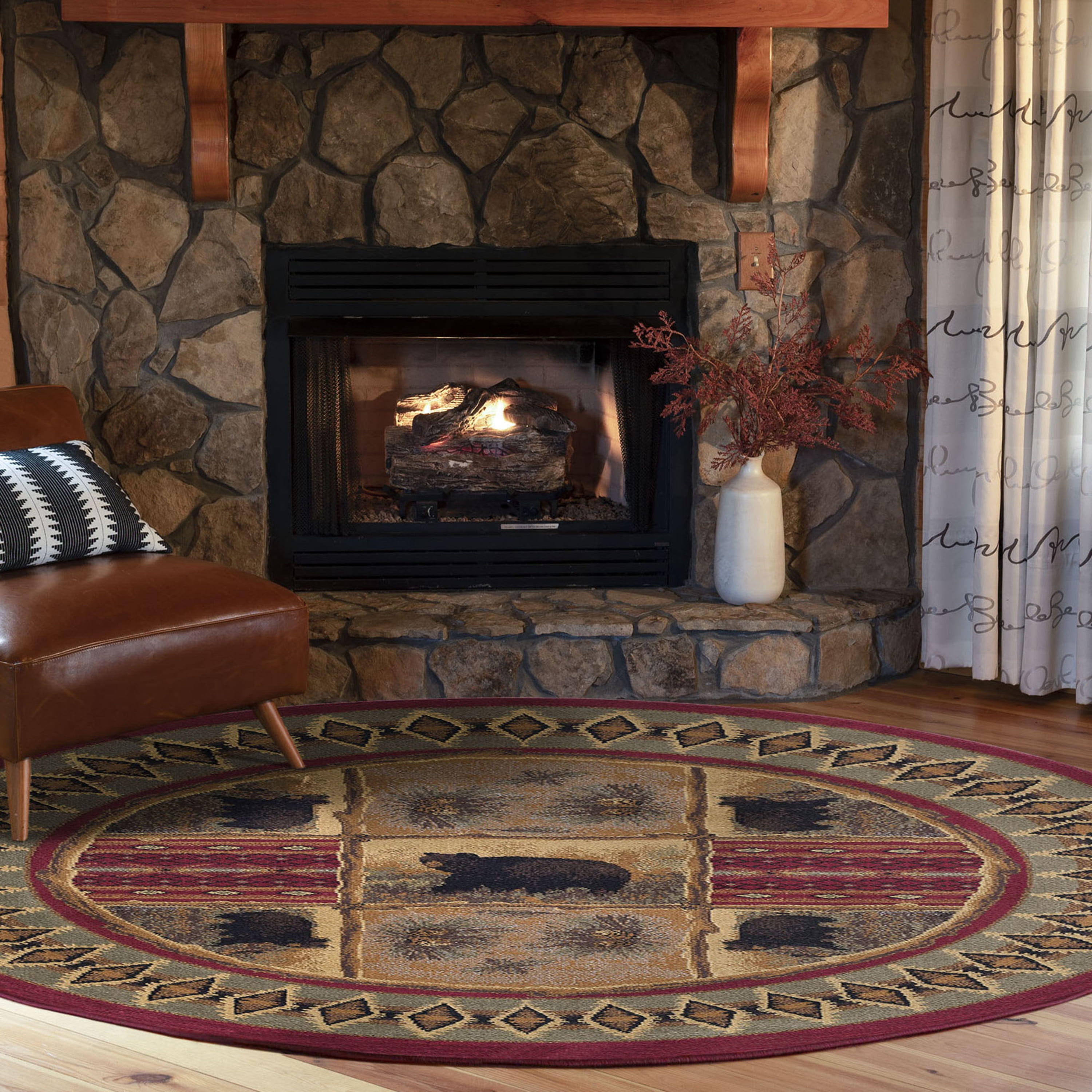 Nature Novelty 5' Round Red and Beige Polypropylene Indoor Area Rug