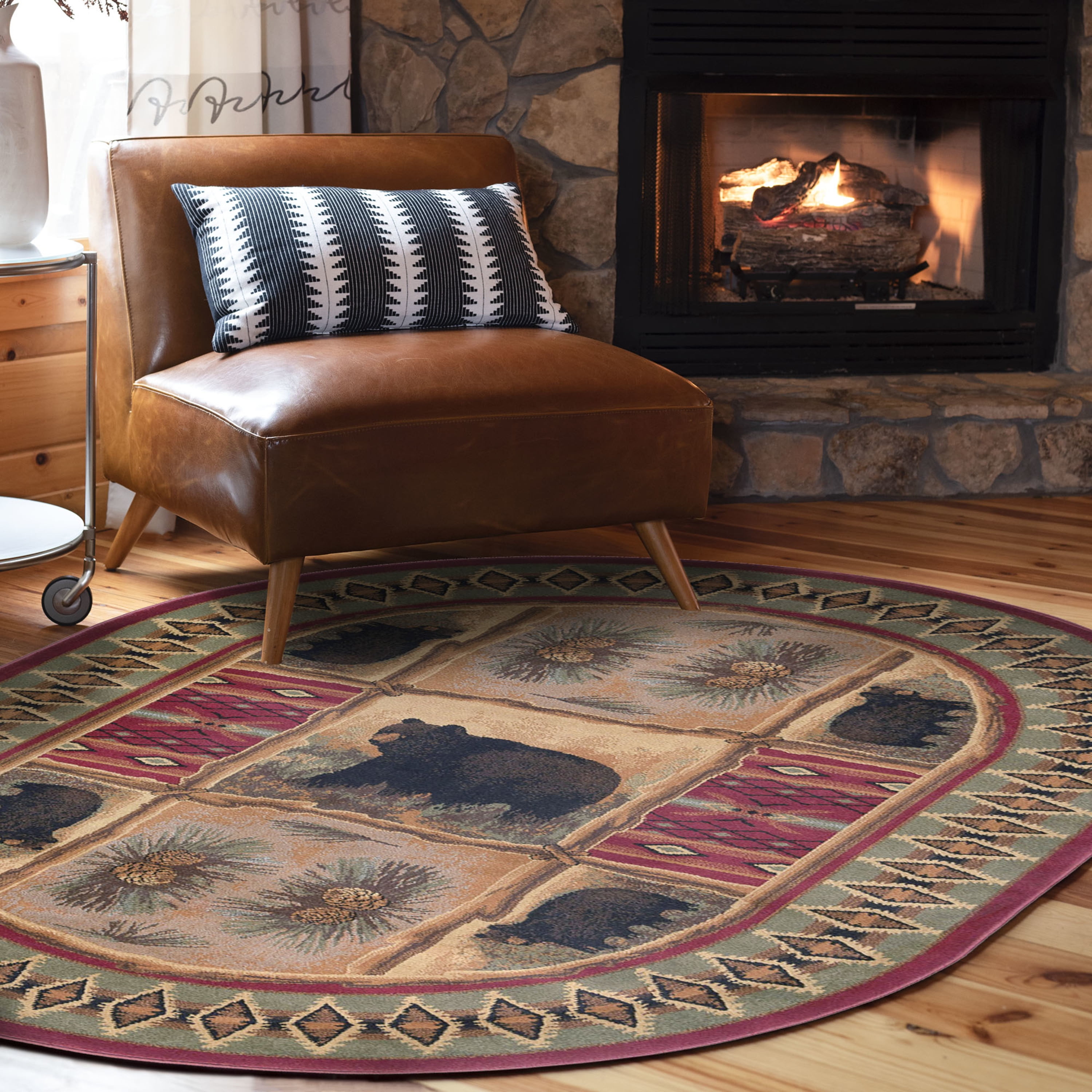 Nature Novelty 5' x 7' Oval Red and Beige Polypropylene Indoor Area Rug