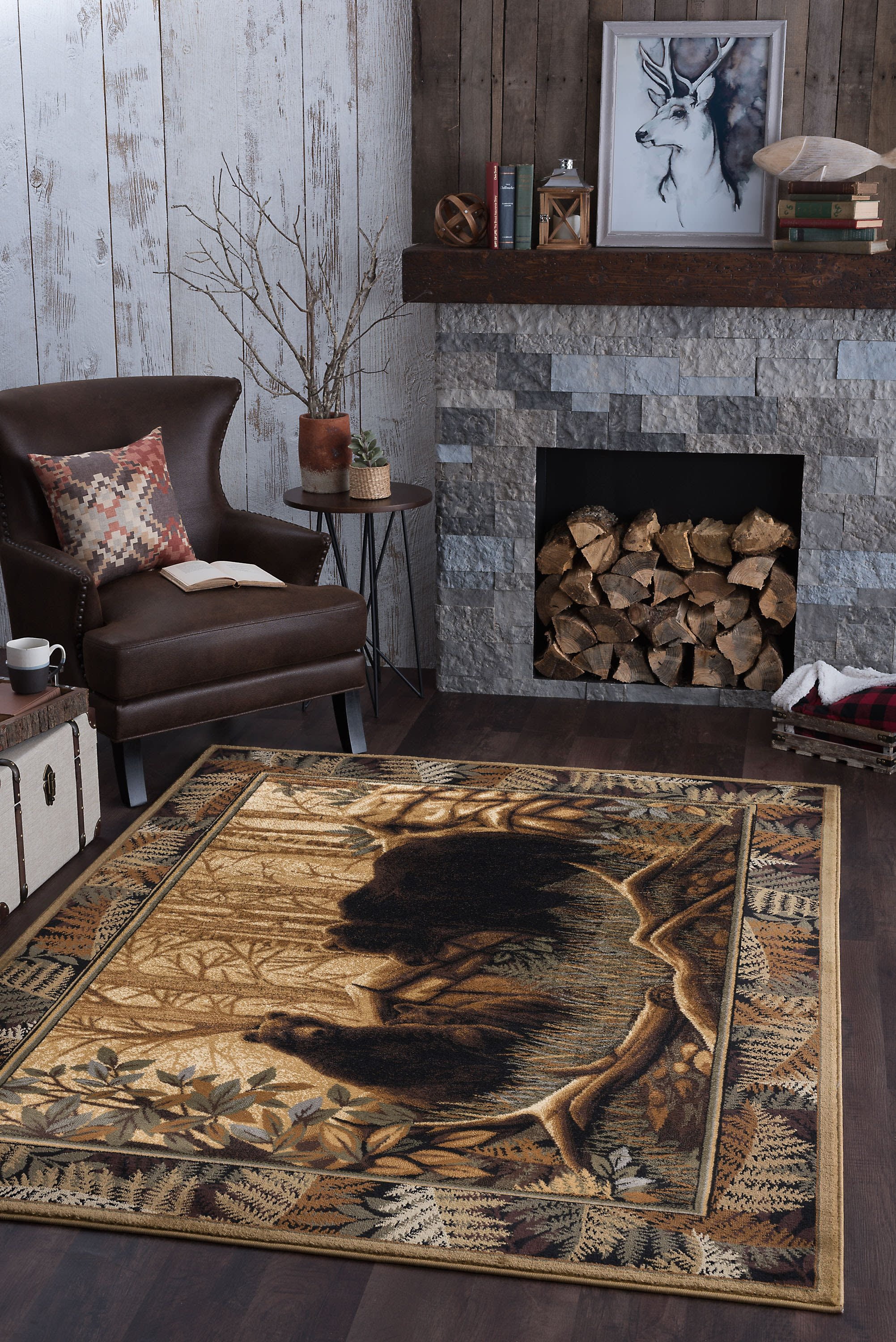 Novelty Lodge 8'x11' Rectangle Beige and Black Polypropylene Indoor Area Rug
