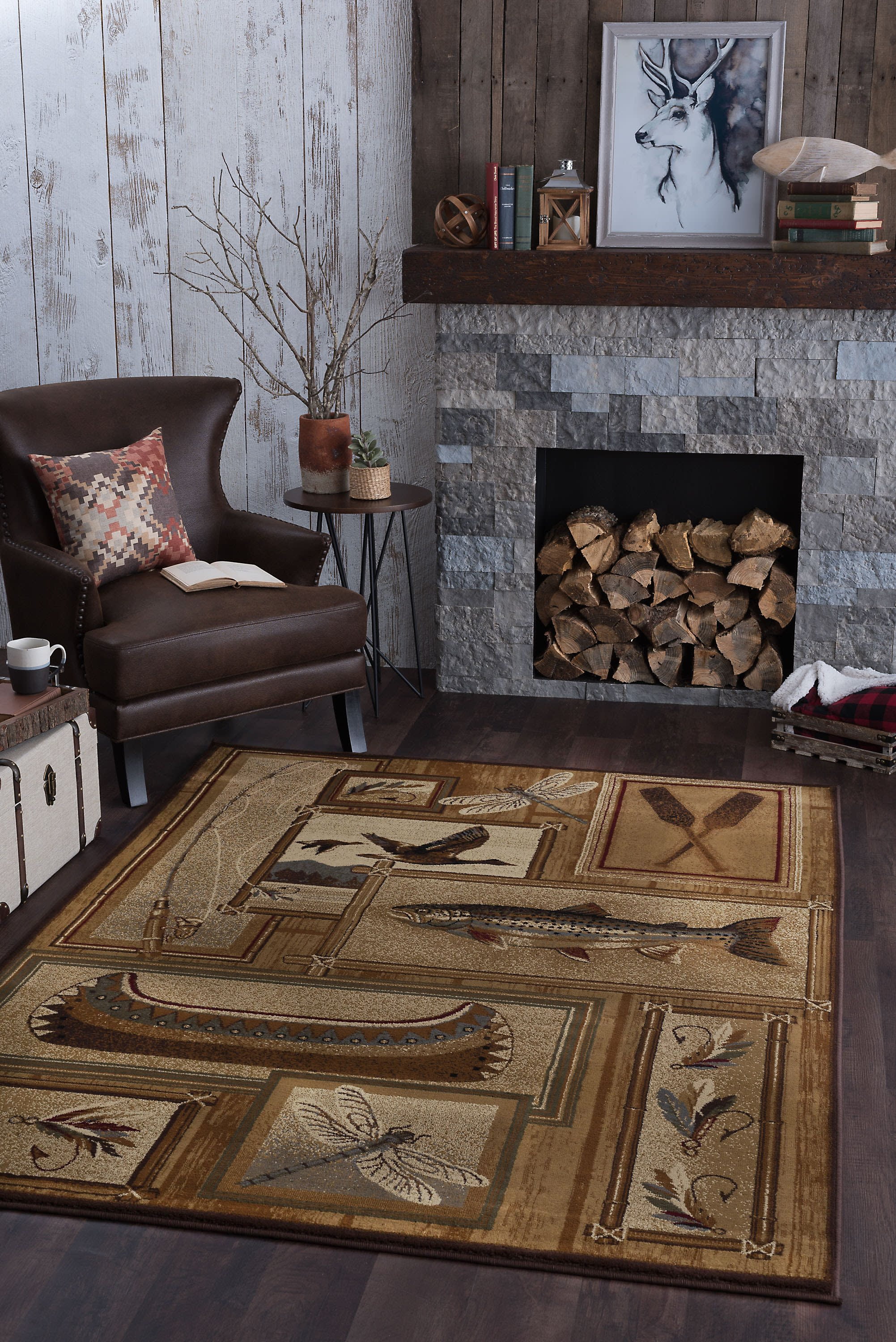 Nature Novelty 8' x 10' Ivory and Crimson Polypropylene Indoor Area Rug
