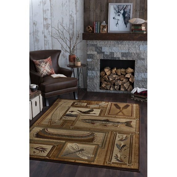 Nature Novelty 8' x 10' Ivory and Crimson Polypropylene Indoor Area Rug