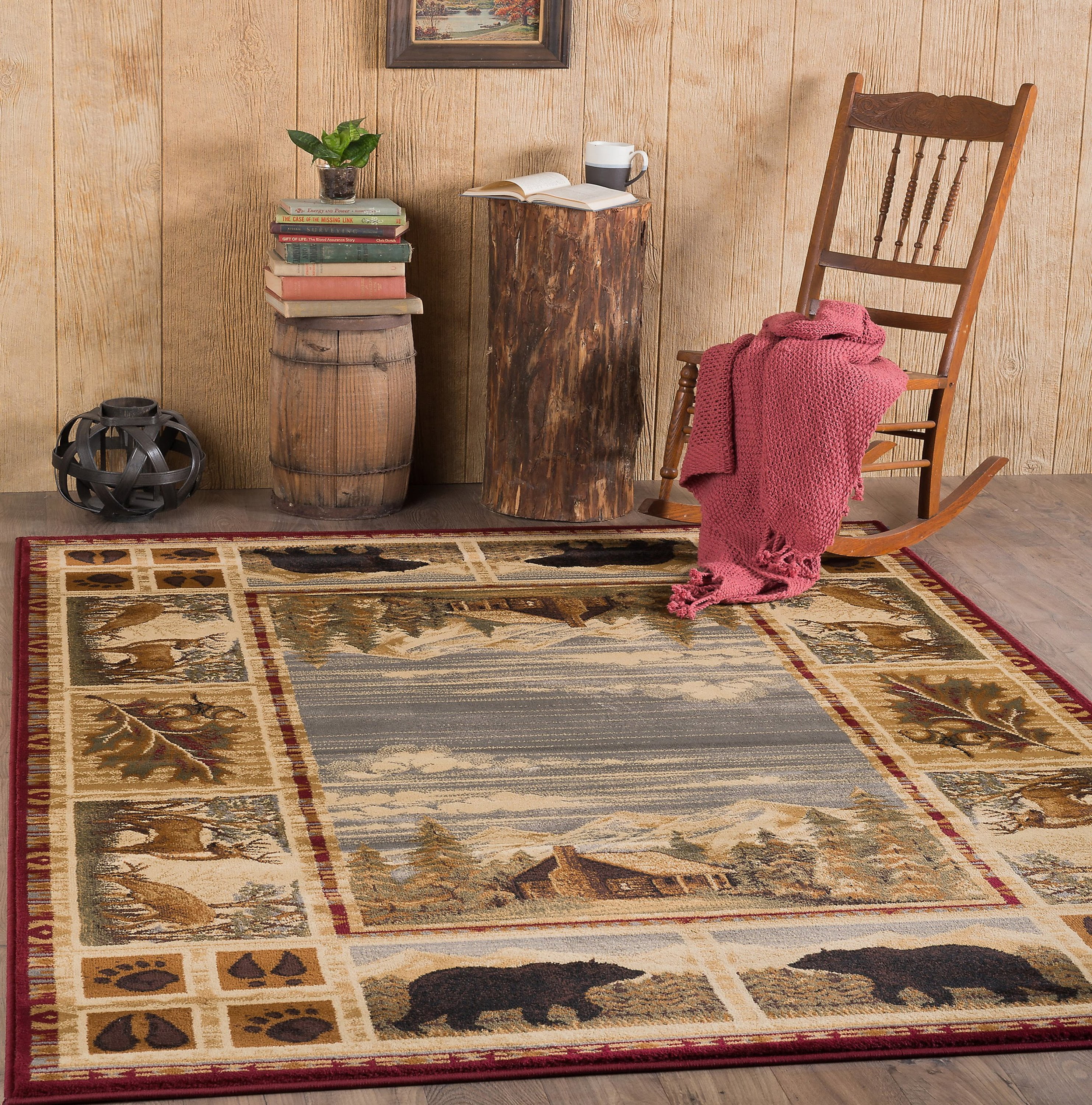 Nature Novelty 8' x 10' Red and Ivory Polypropylene Indoor Area Rug