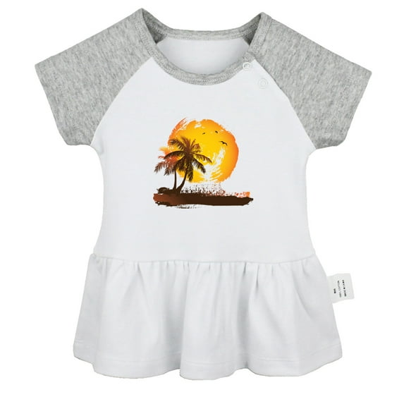 Nature Palm Tree Pattern Dresses For Baby, Newborn Babies Skirts, Infant Princess Dress, 0-24M Kids Graphic Clothes (Gray Raglan Dresses, 0-6 Months)