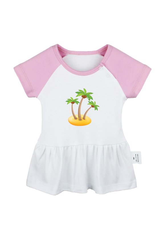 Nature Palm Tree Pattern Dresses For Baby, Newborn Babies Skirts, Infant Princess Dress, 0-24M Kids Graphic Clothes (Pink Raglan Dresses, 0-6 Months)