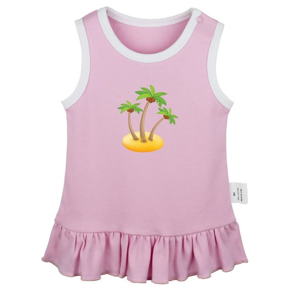 Nature Palm Tree Pattern Dresses For Baby, Newborn Babies Skirts, Infant Princess Dress, 0-24M Kids Graphic Clothes (Pink Sleeveless Dresses, 0-6 Months)