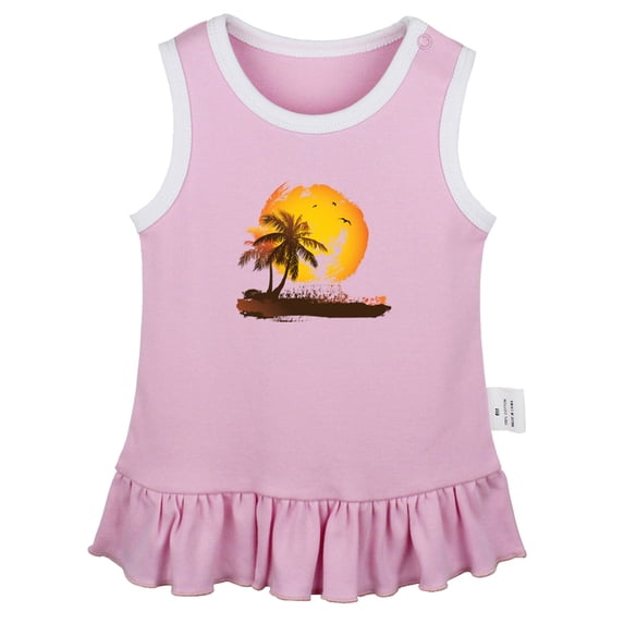 Nature Palm Tree Pattern Dresses For Baby, Newborn Babies Skirts, Infant Princess Dress, 0-24M Kids Graphic Clothes (Pink Sleeveless Dresses, 0-6 Months)