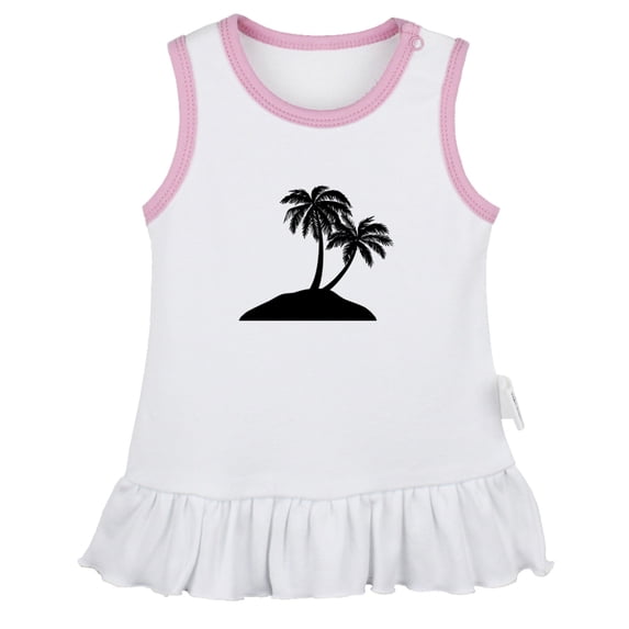 Nature Palm Tree Pattern Dresses For Baby, Newborn Babies Skirts, Infant Princess Dress, 0-24M Kids Graphic Clothes (White Sleeveless Dresses, 0-6 Months)