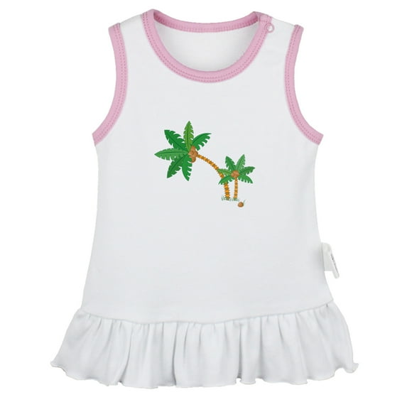 Nature Palm Tree Pattern Dresses For Baby, Newborn Babies Skirts, Infant Princess Dress, 0-24M Kids Graphic Clothes (White Sleeveless Dresses, 12-18 Months)