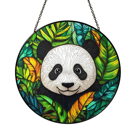 Nature Panda Glass Panel, Stained Glass Style Window Decor