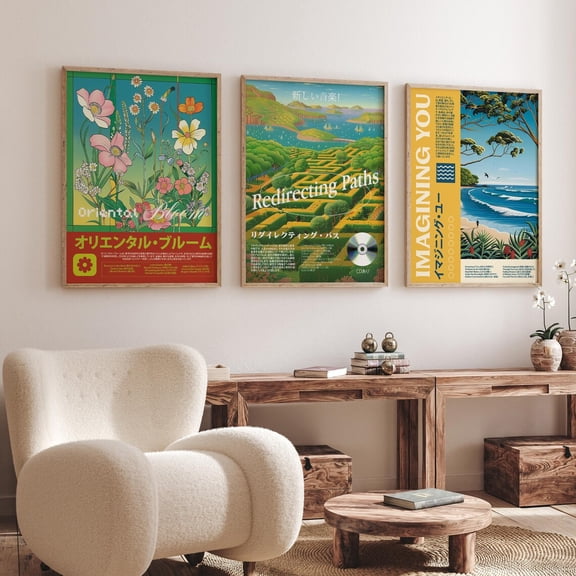 Nature Pathways & Ocean Views Japanese Scenic Posters Retro Nature Inspired, Poster Only