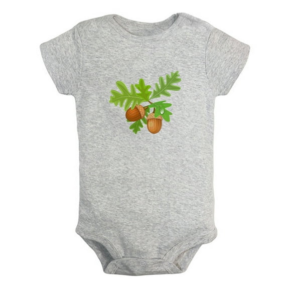 Nature Pattern Acorn Rompers For Babies, Newborn Baby Unisex Bodysuits, Infant Jumpsuits, Toddler 0-24 Months Kids One-Piece Oufits (Gray, 0-6 Months)