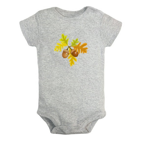 Nature Pattern Acorn Rompers For Babies, Newborn Baby Unisex Bodysuits, Infant Jumpsuits, Toddler 0-24 Months Kids One-Piece Oufits (Gray, 18-24 Months)