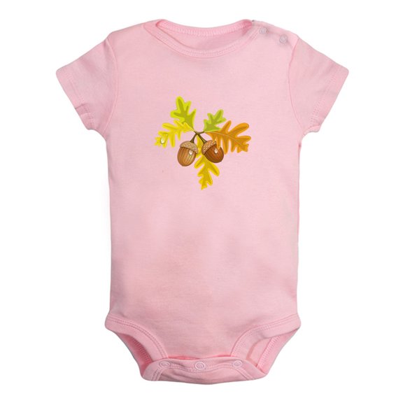 Nature Pattern Acorn Rompers For Babies, Newborn Baby Unisex Bodysuits, Infant Jumpsuits, Toddler 0-24 Months Kids One-Piece Oufits (Pink, 0-6 Months)