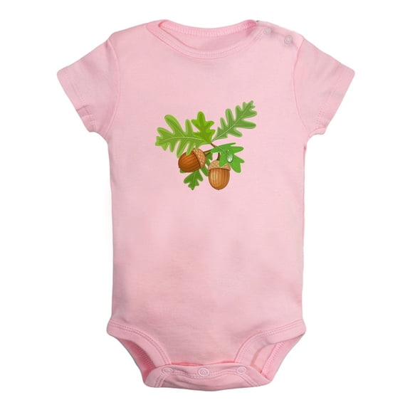 Nature Pattern Acorn Rompers For Babies, Newborn Baby Unisex Bodysuits, Infant Jumpsuits, Toddler 0-24 Months Kids One-Piece Oufits (Pink, 12-18 Months)