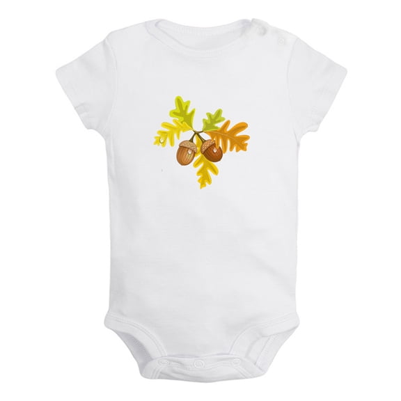 Nature Pattern Acorn Rompers For Babies, Newborn Baby Unisex Bodysuits, Infant Jumpsuits, Toddler 0-24 Months Kids One-Piece Oufits (White, 0-6 Months)
