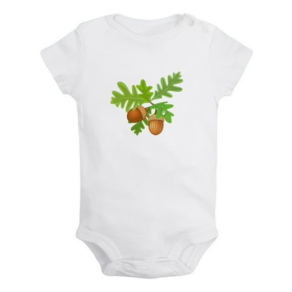 Nature Pattern Acorn Rompers For Babies, Newborn Baby Unisex Bodysuits, Infant Jumpsuits, Toddler 0-24 Months Kids One-Piece Oufits (White, 12-18 Months)