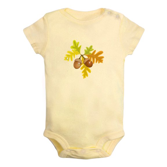 Nature Pattern Acorn Rompers For Babies, Newborn Baby Unisex Bodysuits, Infant Jumpsuits, Toddler 0-24 Months Kids One-Piece Oufits (Yellow, 12-18 Months)