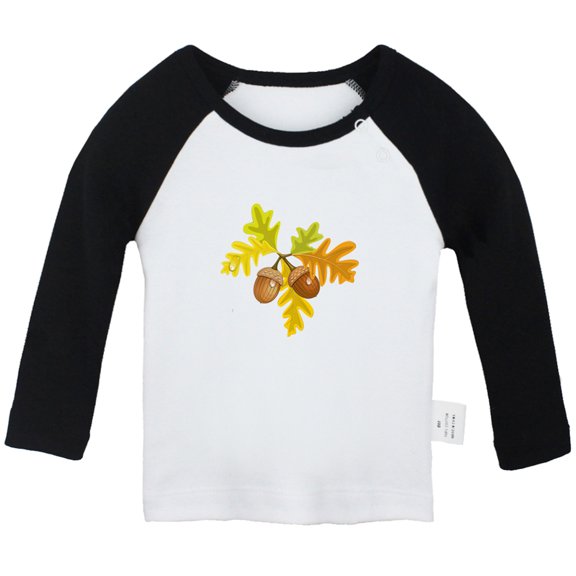 Nature Pattern Acorn T shirt For Baby, Newborn Babies T-shirts, Infant Tops, 0-24M Kids Graphic Tees Clothing (Long Black Raglan T-shirt, 0-6 Months)