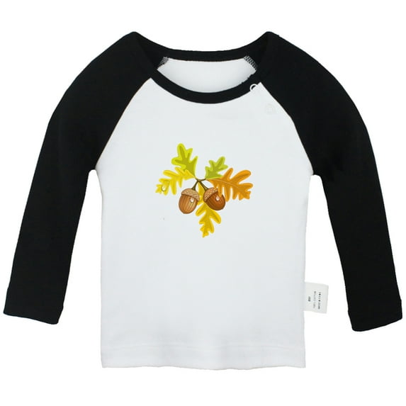 Nature Pattern Acorn T shirt For Baby, Newborn Babies T-shirts, Infant Tops, 0-24M Kids Graphic Tees Clothing (Long Black Raglan T-shirt, 18-24 Months)