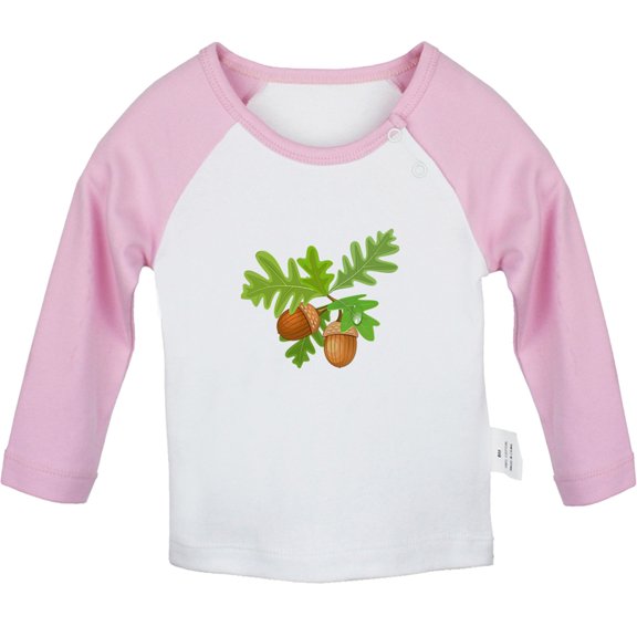 Nature Pattern Acorn T shirt For Baby, Newborn Babies T-shirts, Infant Tops, 0-24M Kids Graphic Tees Clothing (Long Pink Raglan T-shirt, 0-6 Months)