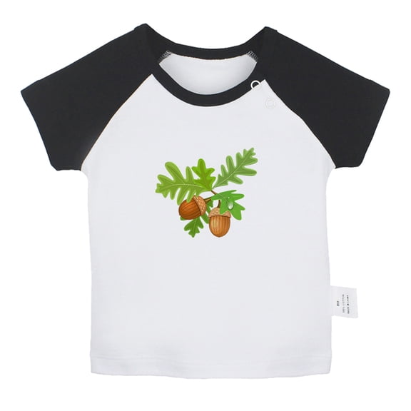 Nature Pattern Acorn T shirt For Baby, Newborn Babies T-shirts, Infant Tops, 0-24M Kids Graphic Tees Clothing (Short Black Raglan T-shirt, 18-24 Months)