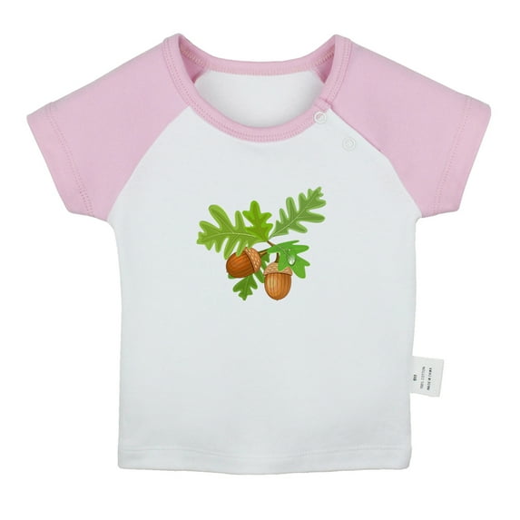 Nature Pattern Acorn T shirt For Baby, Newborn Babies T-shirts, Infant Tops, 0-24M Kids Graphic Tees Clothing (Short Pink Raglan T-shirt, 0-6 Months)