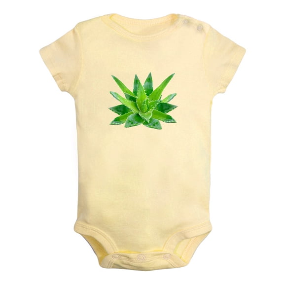 Nature Pattern Aloe Vera Rompers For Babies, Newborn Baby Unisex Bodysuits, Infant Jumpsuits, Toddler 0-24 Months Kids One-Piece Oufits (Yellow, 6-12 Months)