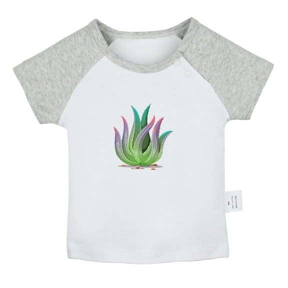 Nature Pattern Aloe Vera T shirt For Baby, Newborn Babies T-shirts, Infant Tops, 0-24M Kids Graphic Tees Clothing (Short Gray Raglan T-shirt, 18-24 Months)