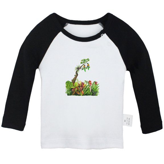 Nature Pattern Jungle T shirt For Baby, Newborn Babies T-shirts, Infant Tops, 0-24M Kids Graphic Tees Clothing (Long Black Raglan T-shirt, 6-12 Months)