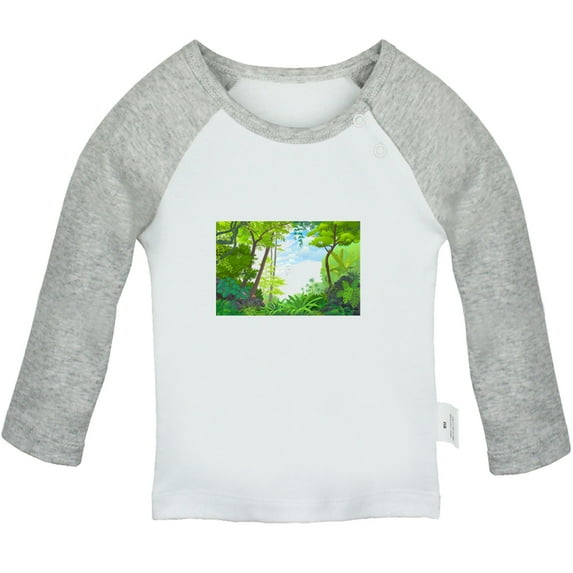 Nature Pattern Jungle T shirt For Baby, Newborn Babies T-shirts, Infant Tops, 0-24M Kids Graphic Tees Clothing (Long Gray Raglan T-shirt, 0-6 Months)