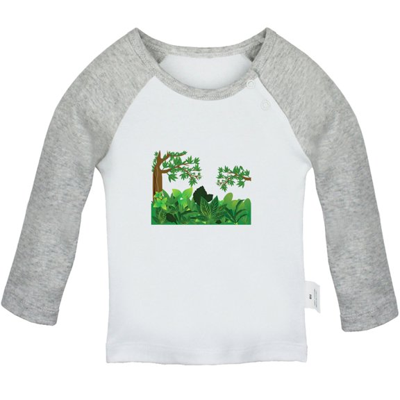 Nature Pattern Jungle T shirt For Baby, Newborn Babies T-shirts, Infant Tops, 0-24M Kids Graphic Tees Clothing (Long Gray Raglan T-shirt, 6-12 Months)