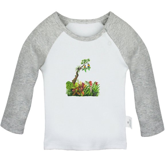 Nature Pattern Jungle T shirt For Baby, Newborn Babies T-shirts, Infant Tops, 0-24M Kids Graphic Tees Clothing (Long Gray Raglan T-shirt, 6-12 Months)