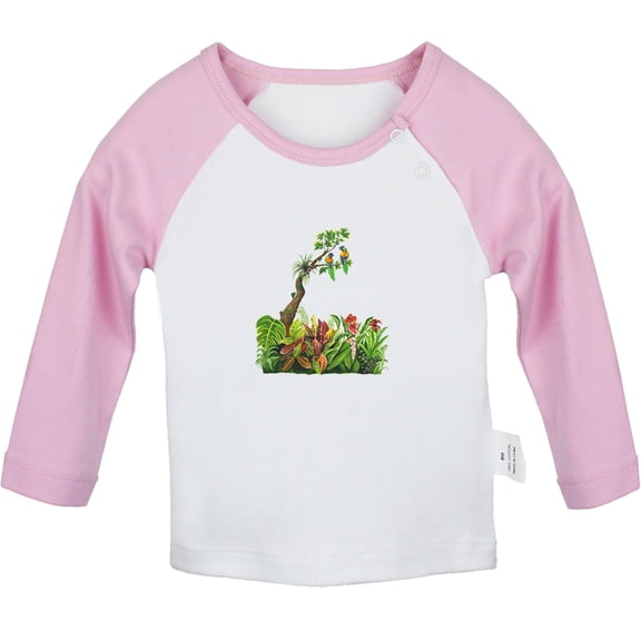 Nature Pattern Jungle T shirt For Baby, Newborn Babies T-shirts, Infant Tops, 0-24M Kids Graphic Tees Clothing (Long Pink Raglan T-shirt, 0-6 Months)