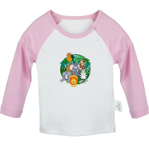 Nature Pattern Jungle T shirt For Baby, Newborn Babies T-shirts, Infant Tops, 0-24M Kids Graphic Tees Clothing (Long Pink Raglan T-shirt, 6-12 Months)