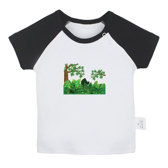 Nature Pattern Jungle T shirt For Baby, Newborn Babies T-shirts, Infant Tops, 0-24M Kids Graphic Tees Clothing (Short Black Raglan T-shirt, 6-12 Months)