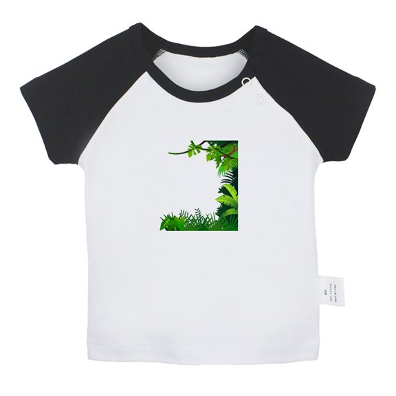 Nature Pattern Jungle T shirt For Baby, Newborn Babies T-shirts, Infant Tops, 0-24M Kids Graphic Tees Clothing (Short Black Raglan T-shirt, 6-12 Months)