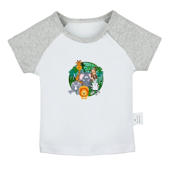 Nature Pattern Jungle T shirt For Baby, Newborn Babies T-shirts, Infant Tops, 0-24M Kids Graphic Tees Clothing (Short Gray Raglan T-shirt, 12-18 Months)
