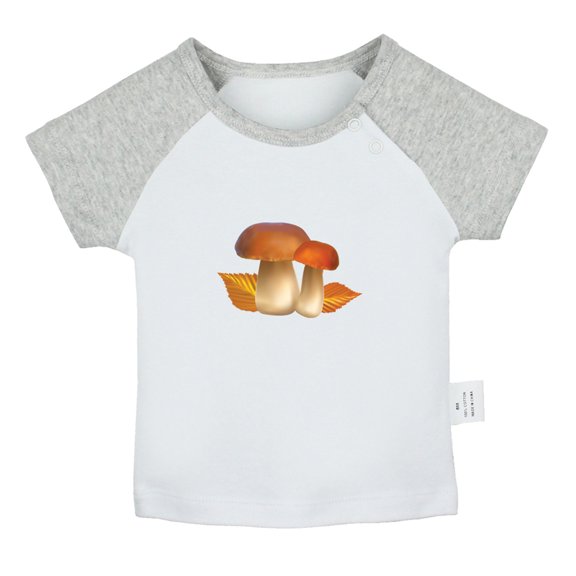 Nature Pattern Mushroom T shirt For Baby, Newborn Babies T-shirts, Infant Tops, 0-24M Kids Graphic Tees Clothing (Short Gray Raglan T-shirt, 6-12 Months)