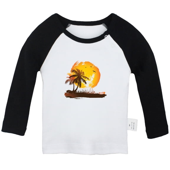 Nature Pattern Palm Tree T shirt For Baby, Newborn Babies T-shirts, Infant Tops, 0-24M Kids Graphic Tees Clothing (Long Black Raglan T-shirt, 6-12 Months)