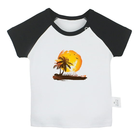 Nature Pattern Palm Tree T shirt For Baby, Newborn Babies T-shirts, Infant Tops, 0-24M Kids Graphic Tees Clothing (Short Black Raglan T-shirt, 0-6 Months)