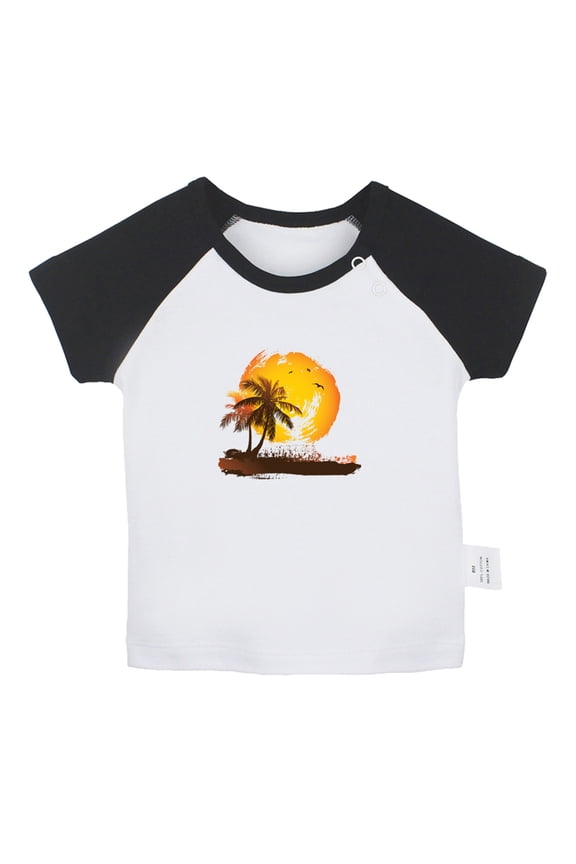 Nature Pattern Palm Tree T shirt For Baby, Newborn Babies T-shirts, Infant Tops, 0-24M Kids Graphic Tees Clothing (Short Black Raglan T-shirt, 0-6 Months)