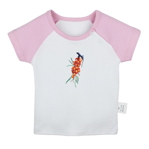 Nature Pattern Sea Buckthorn T shirt For Baby, Newborn Babies T-shirts, Infant Tops, 0-24M Kids Graphic Tees Clothing (Short Pink Raglan T-shirt, 6-12 Months)