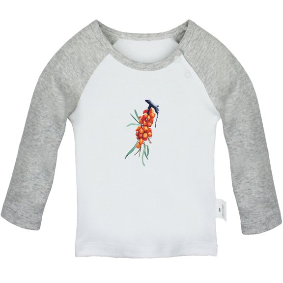 Nature Pattern Sea Buckthorn T shirt For Baby, Newborn Babies T-shirts, Infant Tops, 0-24M Kids Graphic Tees Clothing (Long Gray Raglan T-shirt, 12-18 Months)