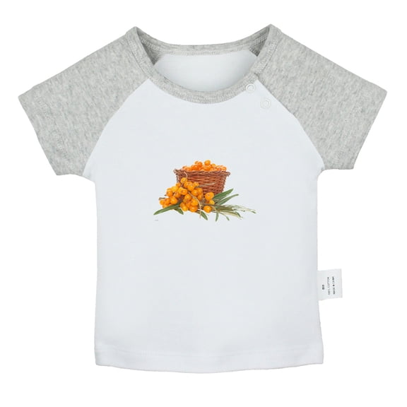 Nature Pattern Sea Buckthorn T shirt For Baby, Newborn Babies T-shirts, Infant Tops, 0-24M Kids Graphic Tees Clothing (Short Gray Raglan T-shirt, 6-12 Months)